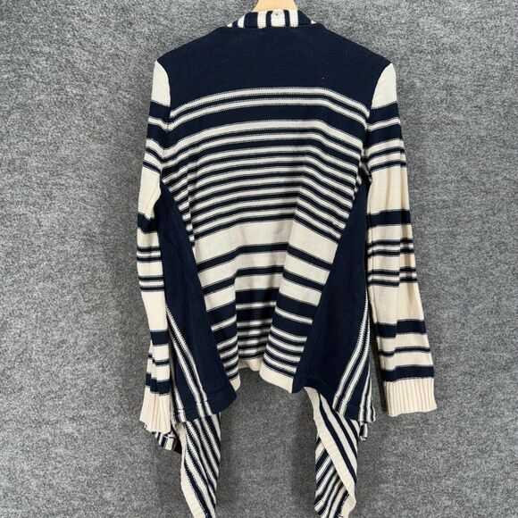 Pink Rose Cardigan Women M Medium Blue Striped Open Front Long Sleeve Acrylic - Picture 2 of 7